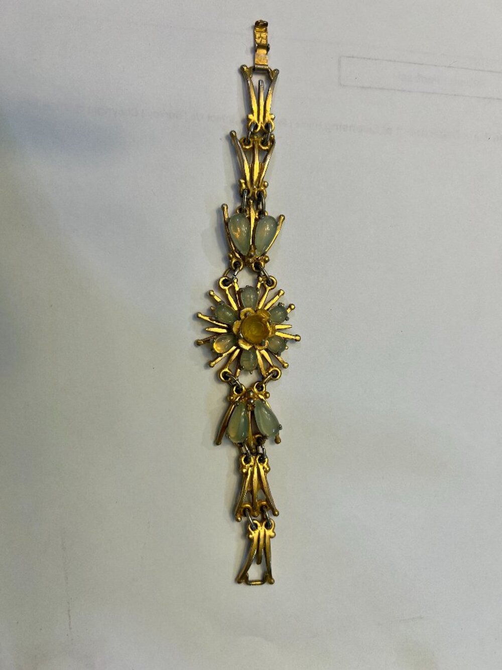 Antique Bracelet w/ Green & Yellow Stones, Gold tone.